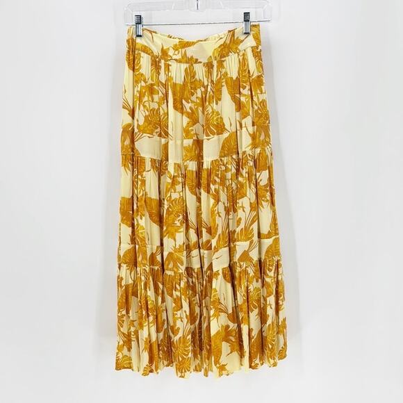 J. Crew palm tropical maxi skirt tiered partial elastic waistband size XXS - Picture 1 of 7